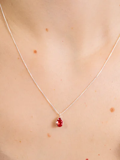Conjunto de Prata 925 Gota Zircônia Vermelha 7mm x 5mm — foto 2