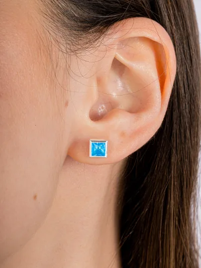 Conjunto de Prata 925 Zircônia Quadrada Azul Cravação Inglesa 7mm — foto 3