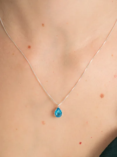 Conjunto de Prata 925 Gota Zircônia Azul Claro 8mm x 6mm — foto 2