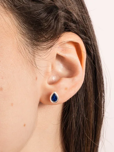 Conjunto de Prata 925 Zircônia Gota Azul Escuro Cravação Inglesa — foto 3