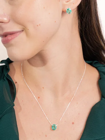 Conjunto de Prata 925 Zircônia Verde Turmalina Oval — foto 1