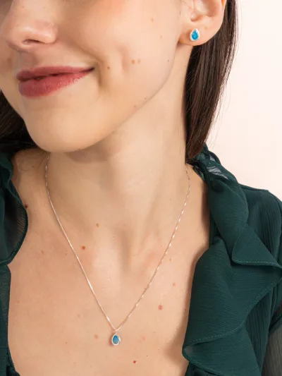 Conjunto de Prata 925 Zircônia Gota Azul Cravação Inglesa — foto 1