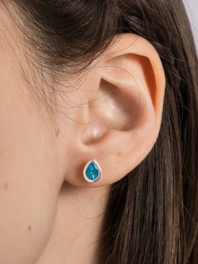 Conjunto de Prata 925 Zircônia Gota Azul Cravação Inglesa — foto 3