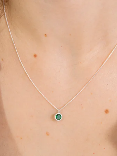 Conjunto de Prata 925 Zircônia Redonda Verde Escuro Cravação Inglesa — foto 2