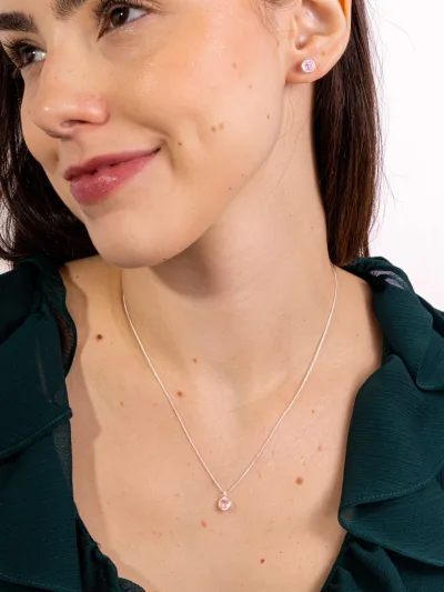Conjunto de Prata 925 Zircônia Redonda Rosa Cravação Inglesa — foto 1