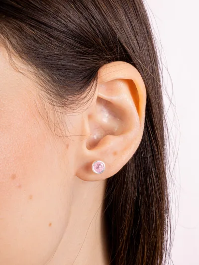 Conjunto de Prata 925 Zircônia Redonda Rosa Cravação Inglesa — foto 3