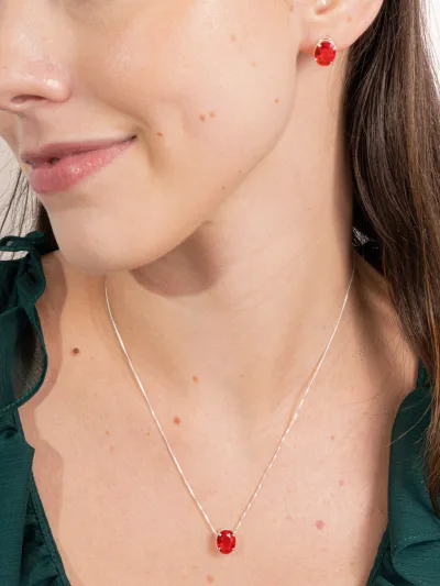 Conjunto de Prata 925 Zircônia Vermelha Oval — foto 1