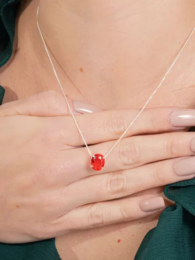 Conjunto de Prata 925 Zircônia Vermelha Oval — foto 2