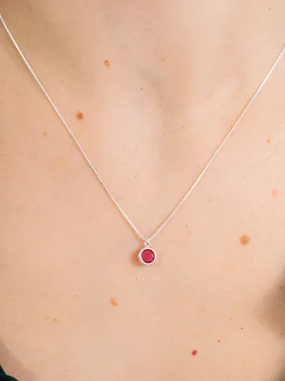 Conjunto de Prata 925 Zircônia Redonda Vermelho Cravação Inglesa — foto 2