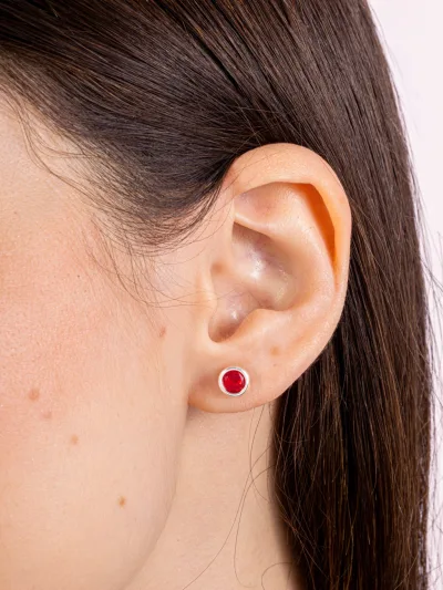 Conjunto de Prata 925 Zircônia Redonda Vermelho Cravação Inglesa — foto 3