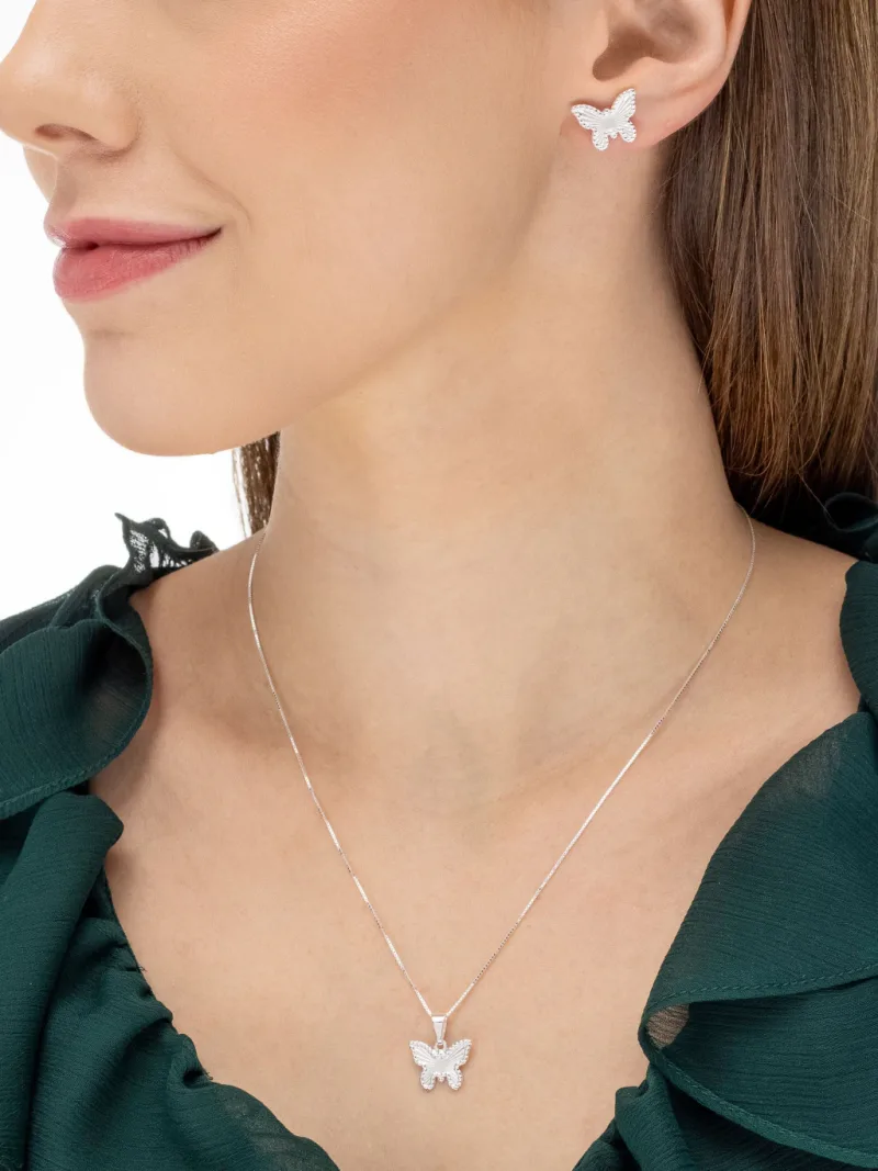 Conjunto de Prata 925 Borboleta Detalhada
