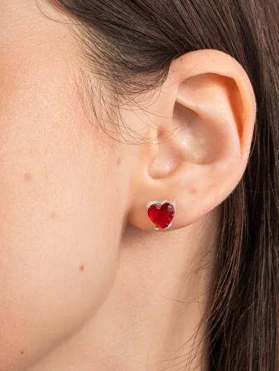 Conjunto De Prata 925 Coração Zircônia Vermelho — foto 3