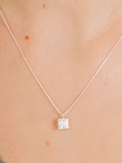 Conjunto de Prata 925 Zircônia Quadrada Branca Cravação Inglesa 7mm — foto 2