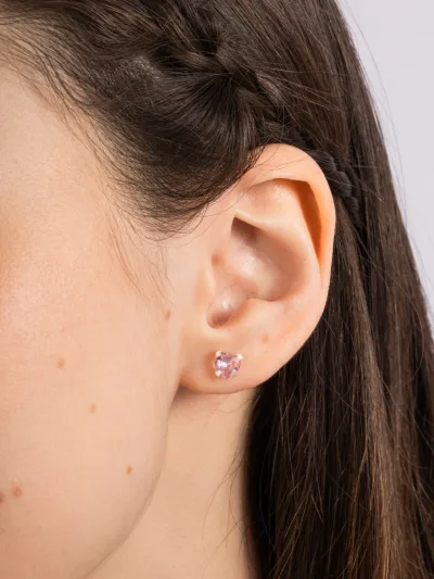 Conjunto De Prata 925 Coração Delicado Zircônia Rosa — foto 3