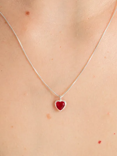 Conjunto de Prata 925 Coração Delicado Zircônia Vermelho — foto 2