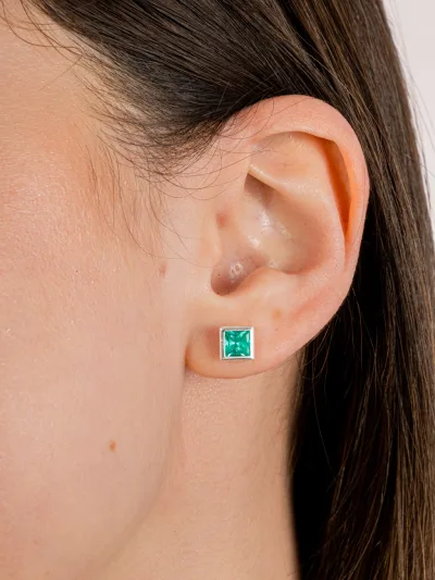 Conjunto de Prata 925 Zircônia Quadrada Verde Turmalina Cravação Inglesa 7mm — foto 3