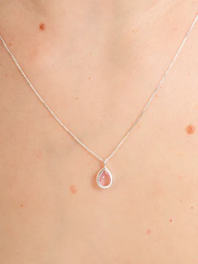 Conjunto de Prata 925 Zircônia Gota Rosa Cravação Inglesa — foto 2