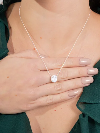 Conjunto de Prata 925 Zircônia Branca Oval — foto 2