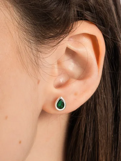 Conjunto de Prata 925 Zircônia Gota Verde Escuro Cravação Inglesa — foto 3