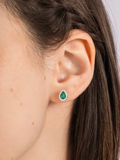 Conjunto de Prata 925 Zircônia Gota Verde Turmalina Cravação Inglesa — foto 3