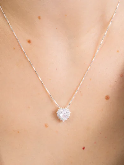 Conjunto de Prata 925 Coração Cravejado Com Zircônia e Pontos de Luz Branco — foto 2