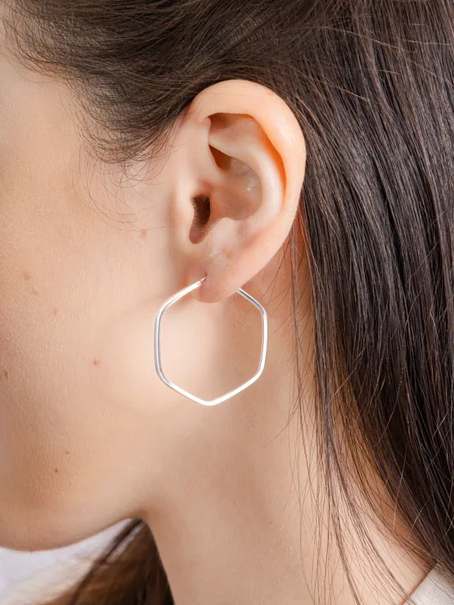 Argola Sextavada 3cm em Prata 925