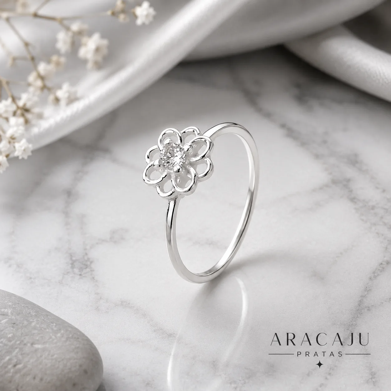 Anel Flor com Pedra de 3mm