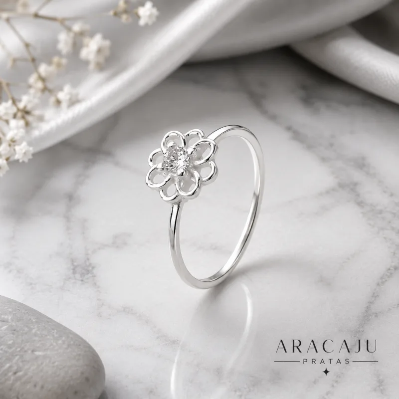 Anel Flor com Pedra de 3mm