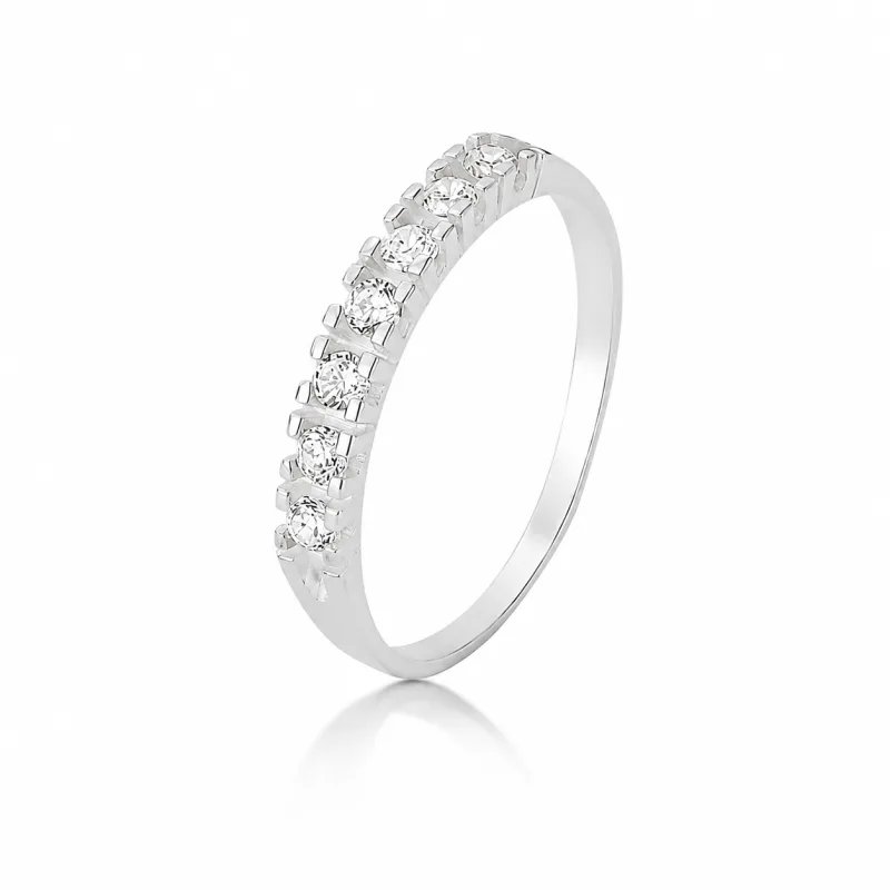 Anel Meia Aliança Cravejado 1,5mm em Prata